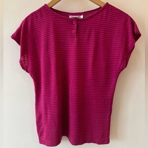 Christian Dior Vintage Fuchsia/Pink  Striped Short Sleeve Top Cap Sleeve